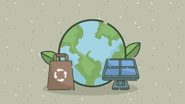 Animación ecológica con iconos del planeta y la ecología — Vídeos de Stock