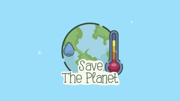 Bewaar de planeetbelettering met aarde en thermometer — Stockvideo