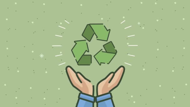 Umweltfreundliche Animation mit Händen, die Recycling-Pfeile heben — Stockvideo