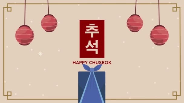 Happy chuseok lettering with gift and lamps — Stock Video