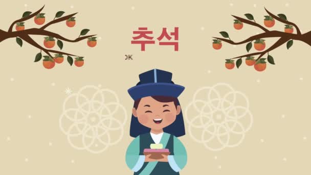 Happy chuseok lettering with cute asian girl — Stock Video