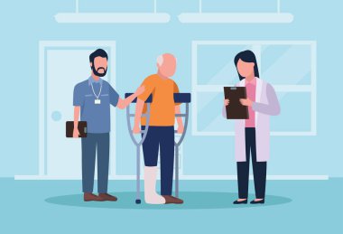 Geriatri doktorları ve yaşlı adam.