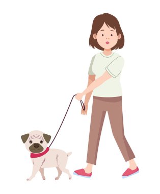 Pug 'la yürüyen kadın