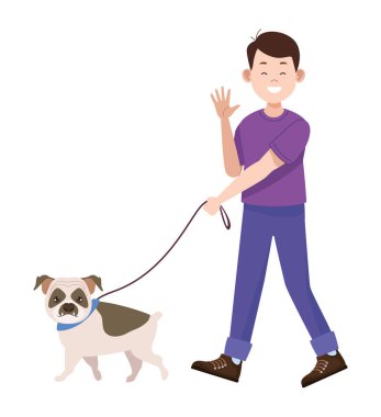 Bulldog 'la yürüyen adam.