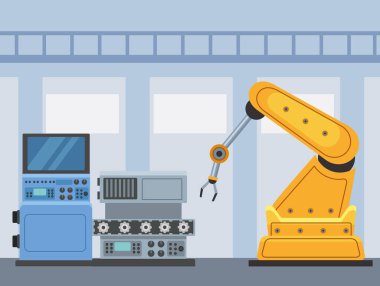 üç üretim makinesi sahnesi