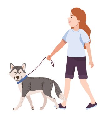 Sibirya Husky 'siyle yürüyen kadın