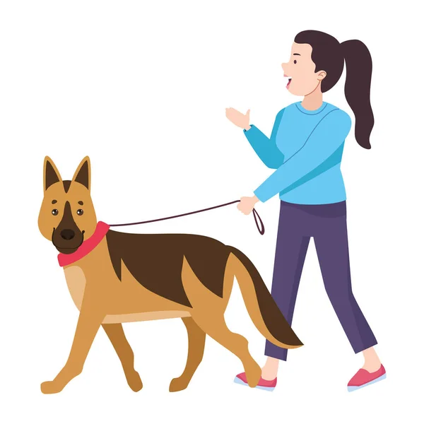 Woman walking with german shepherd — Stock Vector