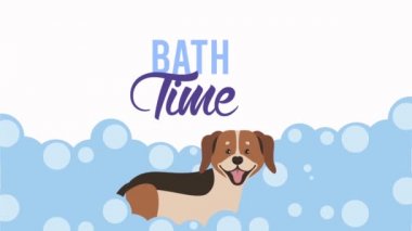 Köpeğin küvet animasyonuyla banyo zamanı.