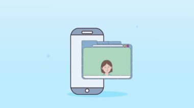 Web sayfası akıllı telefonundaki kadınla dijital çalışma animasyonu