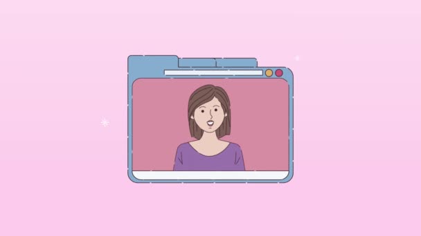 Digital work animation with woman in webpage — Stock Video