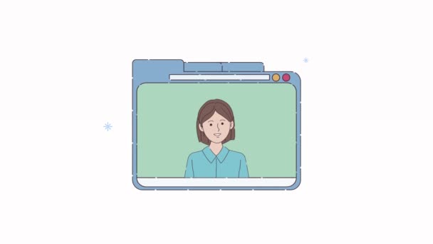 Digital work animation with woman in webpage template — Stock Video