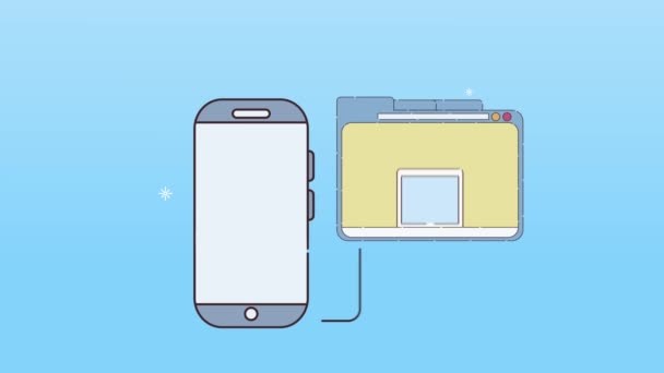 Animação de trabalho digital com smartphone e modelo de página web — Vídeo de Stock