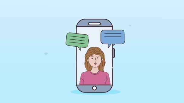 Animação de trabalho digital com mulher no smartphone — Vídeo de Stock