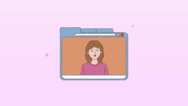 Цифрова робоча анімація з дівчиною на веб-сторінці — стокове відео