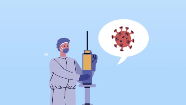 Covid19 virus partikel animation med vetenskapliga och vaccin — Stockvideo