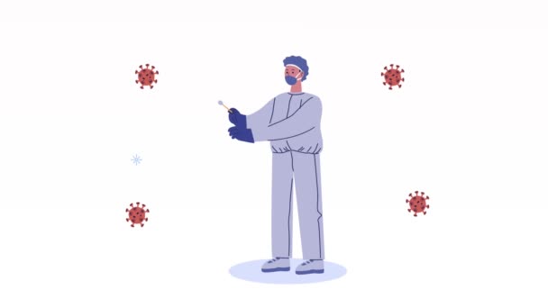 Covid19 σωματίδια ιού animation με επιστημονική και δοκιμή — Αρχείο Βίντεο