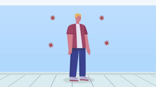 Covid19 virus particules animation avec l'homme debout — Video