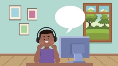Masaüstü animasyonlu afro küçük öğrenci