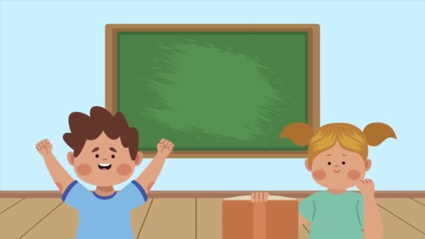 Piccoli studenti bambini coppia in classe scena — Video Stock