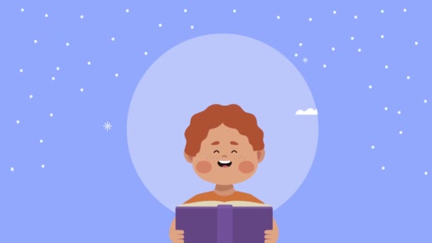 Pequeño estudiante lectura libro animación — Vídeo de stock