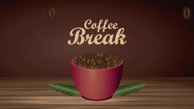 Kahve kırma animasyonu fincanda tanecikler