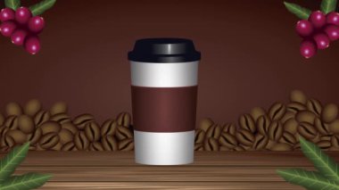 Kahve içecek animasyonu, paket tenceresi ve çekirdekli.