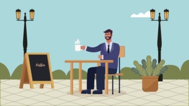 Müşteri oturma yeriyle kahve dükkanı animasyonu