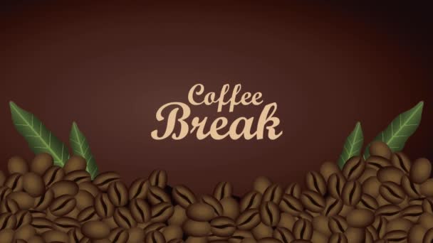 Animacja literowa przerwy kawowej z ziarnami i liśćmi — Wideo stockowe