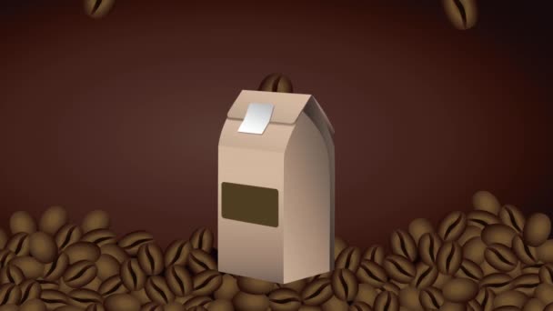Animação bebida café com grãos e saco — Vídeo de Stock