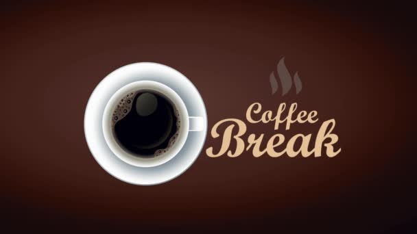 Coffee break lettering animation with cup airview — Stock Video