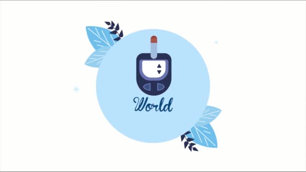 World diabetes day lettering with glucometer — Stock Video