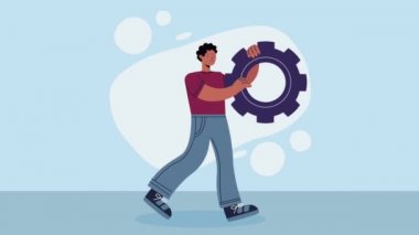 Genç adam vites animasyonuyla yürüyor