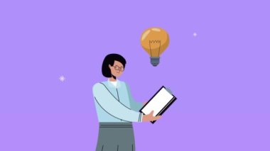 Pano ve ampulle zarif bir iş kadını.