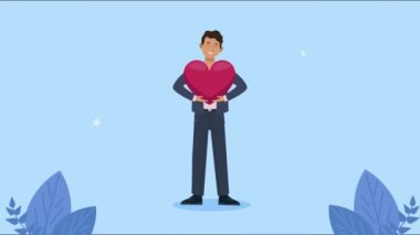 İş adamı kalp karakter animasyonunu kaldırıyor