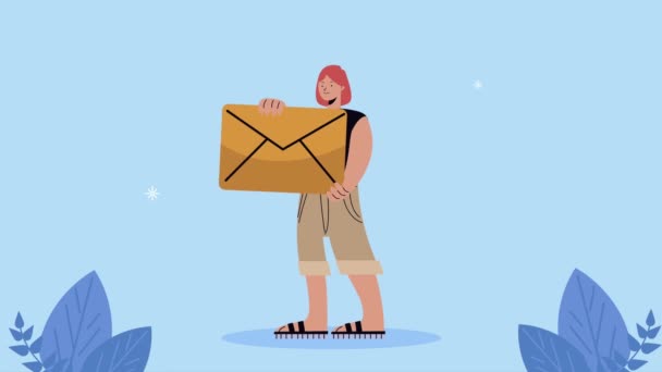 Élégante femme d'affaires lever enveloppe animation — Video