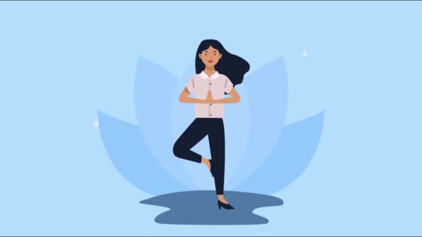 Geschäftsfrau übt Yoga-Charakter-Animation — Stockvideo