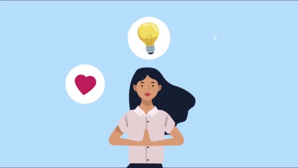 Анимация психического здоровья с женщинами и иконами — стоковое видео