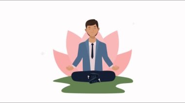 İş adamı, nilüfer çiçeğiyle yoga yapıyor.