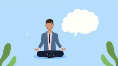 İş adamı konuşma baloncuğuyla yoga yapıyor