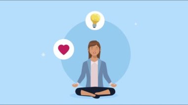 Nilüfer pozisyonunda ve simgelerde bir kadınla ruh sağlığı animasyonu