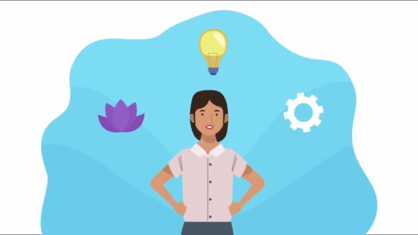 Mental health animation with businesswoman with icons — Stock Video