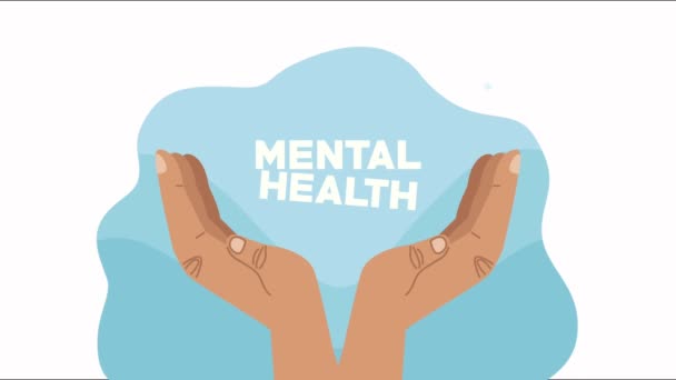 Mental health lettering animation with hands protecting — Stock Video