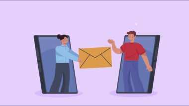 Akıllı telefondaki e-posta animasyonlu genç çift