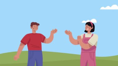 Kamp animasyonundaki genç çift karakterleri