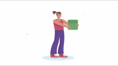 Genç kadın karakter kaldırma küp animasyonu