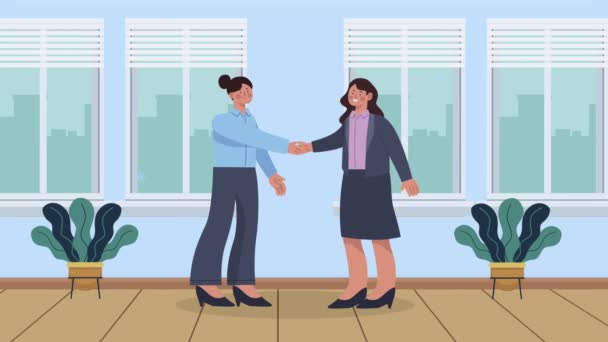 Mladé dívky handshake postavy animace — Stock video