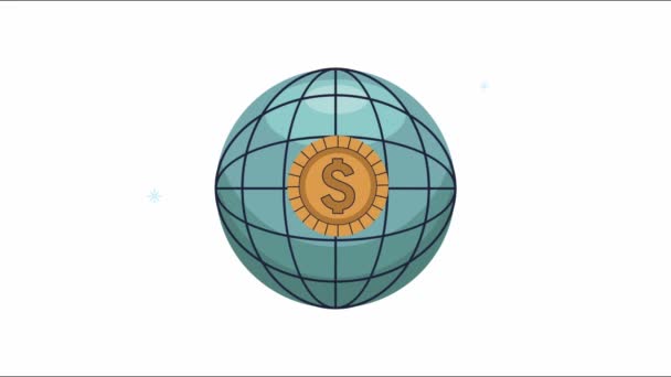 Muntgeld dollars in sfeer animatie — Stockvideo