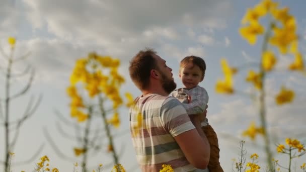 Father throwing son in air. slow motion — Stock Video