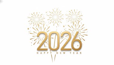 Gerçekçi 2026 altın sayı ve siyah arka planda şenlikli konfeti. Vektör tatil illüstrasyonu. Mutlu yıllar 2026. Yeni yıl süsü. Süslü dekorasyon ögesi