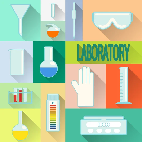 Artículos de vidrio de laboratorio, frascos chemikal . — Vector de stock